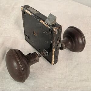 Antique Double Doorknob Hardware Black Metal No Key Primitive Rustic Farmhouse